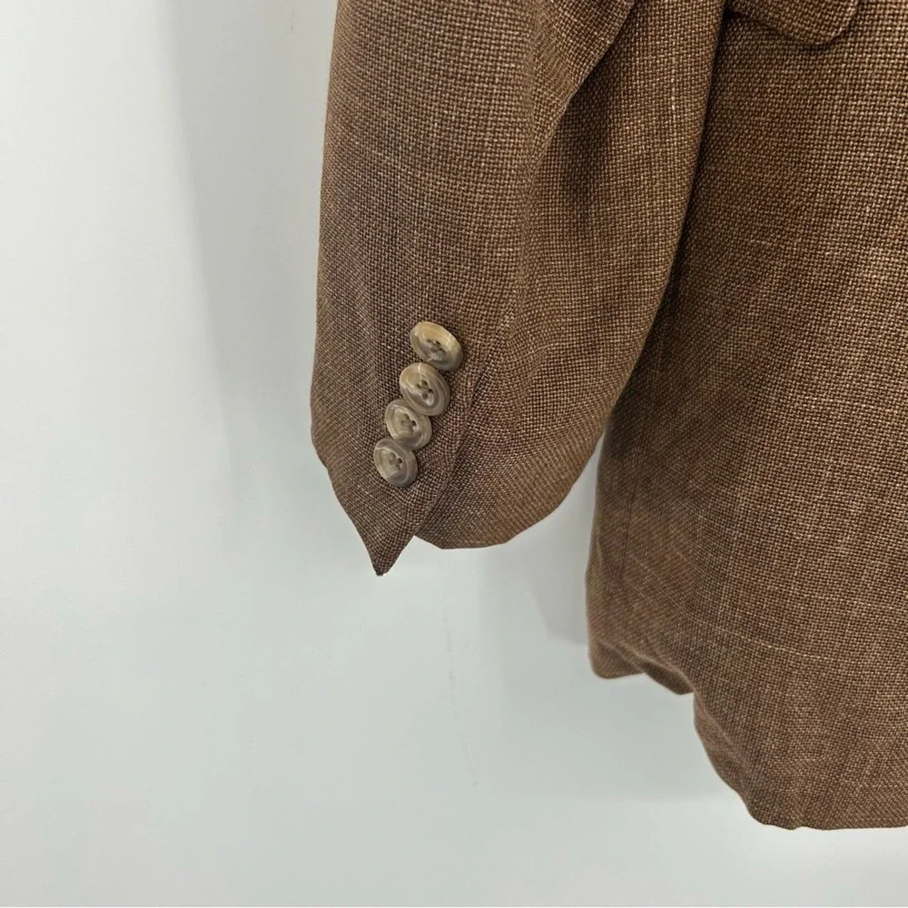 Hickey‎ Freeman Brown Worsted Wool Silk Linen Blazer Size 43L Sport Coat Jacket